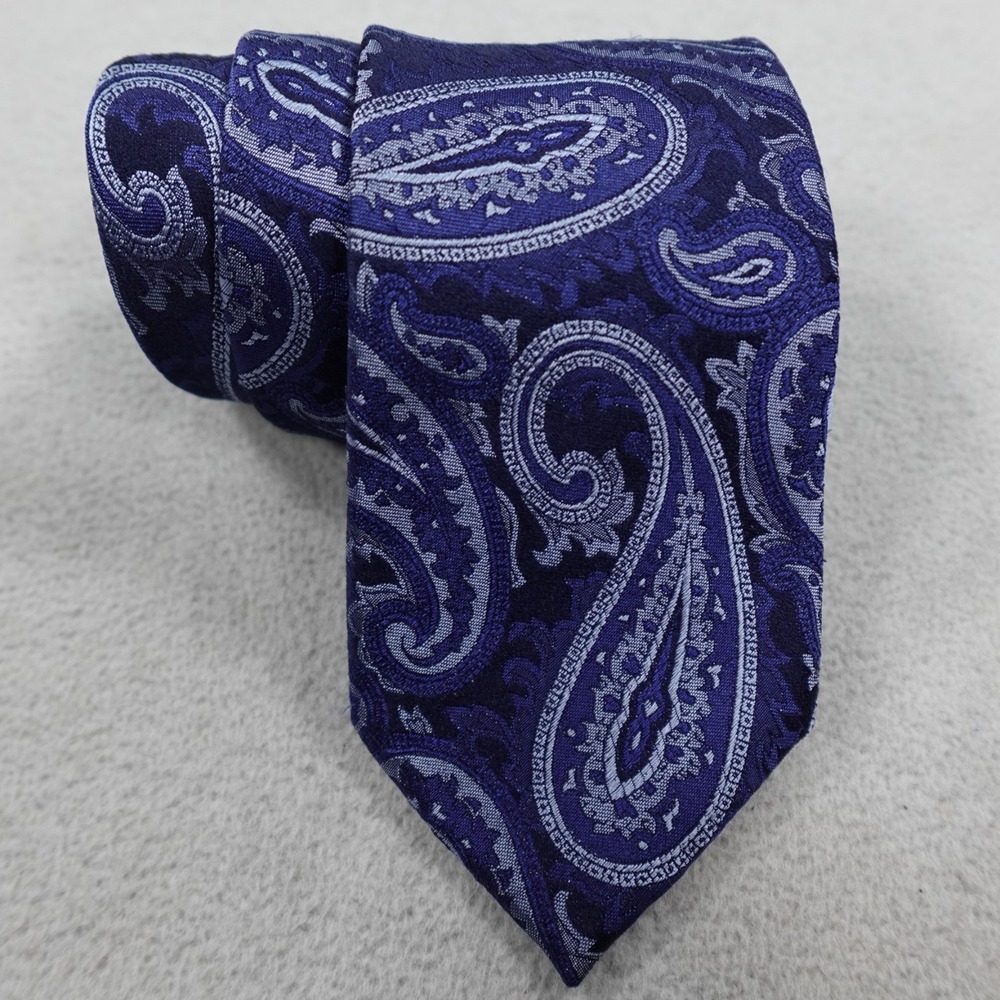 Eton Silk Tie Mens Blue Black Paisley Jaquard Necktie Luxury Designer Italy
